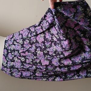 Vintage ILGWU Di Di Scott Pleated Skirt Pockets Black Lavender & Pink Roses